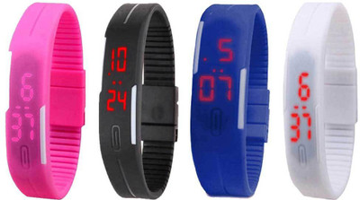 

NS18 Silicone Led Magnet Band Combo of 4 Pink, Black, Blue And White Watch - For Boys & Girls
