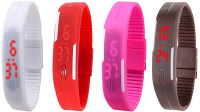 NS18 Silicone Led Magnet Band Combo of 4 White, Red, Pink And Brown Digital Watch  - For Boys & Girls   Watches  (NS18)