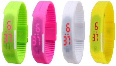 NS18 Silicone Led Magnet Band Combo of 4 Green, Pink, White And Yellow Digital Watch  - For Boys & Girls   Watches  (NS18)