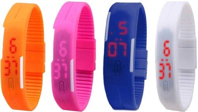 NS18 Silicone Led Magnet Band Combo of 4 Orange, Pink, Blue And White Digital Watch  - For Boys & Girls   Watches  (NS18)