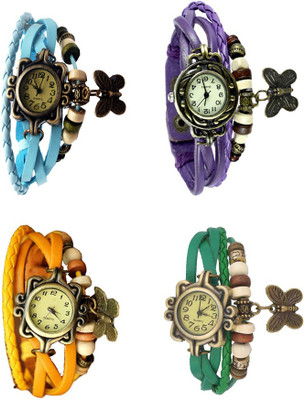 

Kissu Vintage Rakhi Combo of 4 Sky Blue, Yellow, Purple And Green Watch - For Women