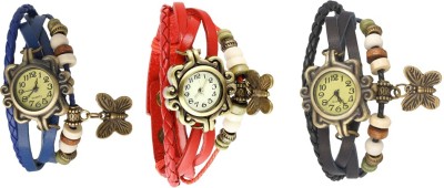 NS18 Vintage Butterfly Rakhi Watch Combo of 3 Blue, Red And Black Analog Watch  - For Women   Watches  (NS18)