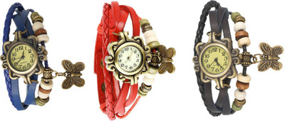 

Kissu Vintage Rakhi Watch Combo of 3 Blue, Red And Black Watch - For Women