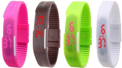 NS18 Silicone Led Magnet Band Combo of 4 Pink, Brown, Green And White Digital Watch  - For Boys & Girls   Watches  (NS18)