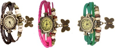 NS18 Vintage Butterfly Rakhi Watch Combo of 3 Brown, Pink And Green Analog Watch  - For Women   Watches  (NS18)