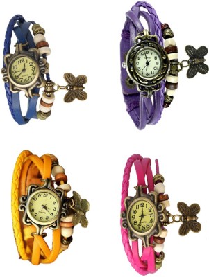 NS18 Vintage Butterfly Rakhi Combo of 4 Blue, Yellow, Purple And Pink Analog Watch  - For Women   Watches  (NS18)