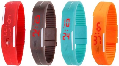 NS18 Silicone Led Magnet Band Combo of 4 Red, Brown, Sky Blue And Orange Digital Watch  - For Boys & Girls   Watches  (NS18)