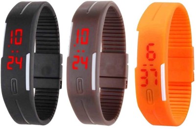 NS18 Silicone Led Magnet Band Combo of 3 Black, Brown And Orange Digital Watch  - For Boys & Girls   Watches  (NS18)
