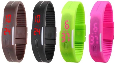 NS18 Silicone Led Magnet Band Combo of 4 Brown, Black, Green And Pink Digital Watch  - For Boys & Girls   Watches  (NS18)
