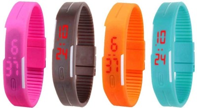 NS18 Silicone Led Magnet Band Watch Combo of 4 Pink, Brown, Orange And Sky Blue Digital Watch  - For Couple   Watches  (NS18)