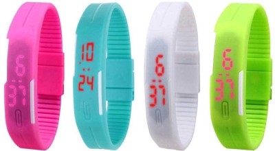 NS18 Silicone Led Magnet Band Combo of 4 Pink, Sky Blue, White And Green Digital Watch  - For Boys & Girls   Watches  (NS18)