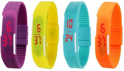 NS18 Silicone Led Magnet Band Combo of 4 Purple, Yellow, Sky Blue And Orange Digital Watch  - For Boys & Girls   Watches  (NS18)