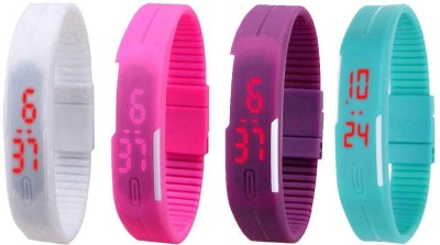 NS18 Silicone Led Magnet Band Watch Combo of 4 White, Pink, Purple And Sky Blue Digital Watch  - For Couple   Watches  (NS18)