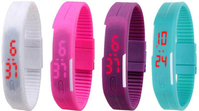 NS18 Silicone Led Magnet Band Watch Combo of 4 White, Pink, Purple And Sky Blue Digital Watch  - For Couple   Watches  (NS18)