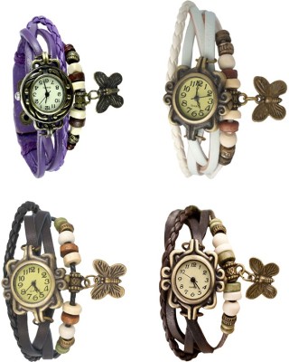 NS18 Vintage Butterfly Rakhi Combo of 4 Purple, Black, White And Brown Analog Watch  - For Women   Watches  (NS18)