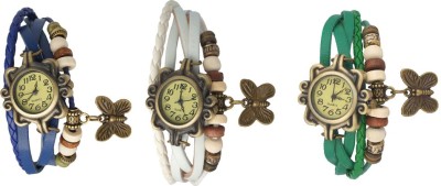 NS18 Vintage Butterfly Rakhi Watch Combo of 3 Blue, White And Green Analog Watch  - For Women   Watches  (NS18)