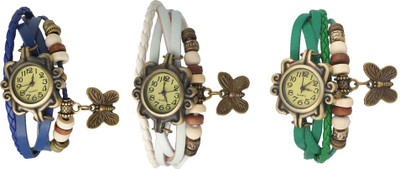 

NS18 Vintage Butterfly Rakhi Watch Combo of 3 Blue, White And Green Watch - For Women