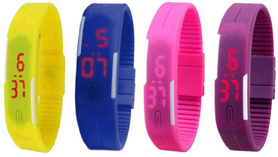 

NS18 Silicone Led Magnet Band Watch Combo of 4 Yellow, Blue, Pink And Purple Watch - For Couple