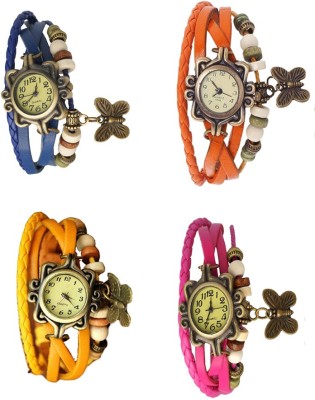 NS18 Vintage Butterfly Rakhi Combo of 4 Blue, Yellow, Orange And Pink Analog Watch  - For Women   Watches  (NS18)