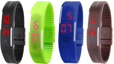 

NS18 Silicone Led Magnet Band Combo of 4 Black, Green, Blue And Brown Watch - For Boys & Girls