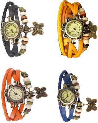 

Kissu Vintage Rakhi Combo of 4 Black, Orange, Yellow And Blue Watch - For Women