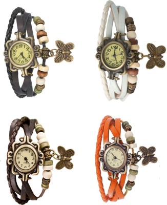 NS18 Vintage Butterfly Rakhi Combo of 4 Black, Brown, White And Orange Analog Watch  - For Women   Watches  (NS18)