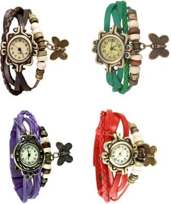 NS18 Vintage Butterfly Rakhi Combo of 4 Brown, Purple, Green And Red Analog Watch  - For Women   Watches  (NS18)