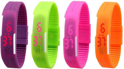 

Kissu Led Magnet Band Combo of 4 Purple, Green, Pink And Orange Watch - For Men & Women