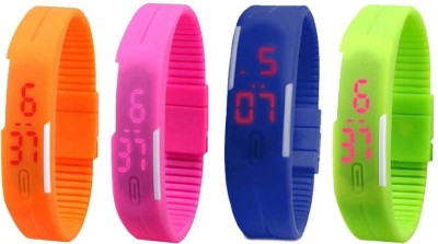 NS18 Silicone Led Magnet Band Combo of 4 Orange, Pink, Blue And Green Digital Watch  - For Boys & Girls   Watches  (NS18)