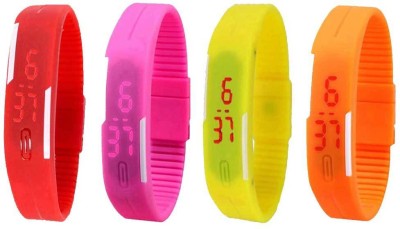 NS18 Silicone Led Magnet Band Combo of 4 Red, Pink, Yellow And Orange Digital Watch  - For Boys & Girls   Watches  (NS18)