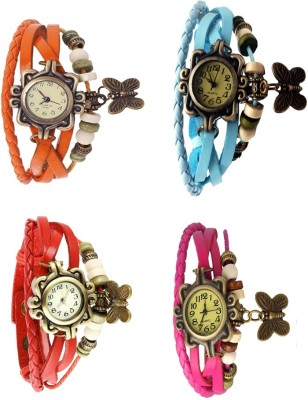 NS18 Vintage Butterfly Rakhi Combo of 4 Orange, Red, Sky Blue And Pink Analog Watch  - For Women   Watches  (NS18)
