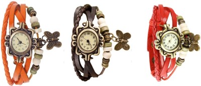 NS18 Vintage Butterfly Rakhi Watch Combo of 3 Orange, Brown And Red Analog Watch  - For Women   Watches  (NS18)