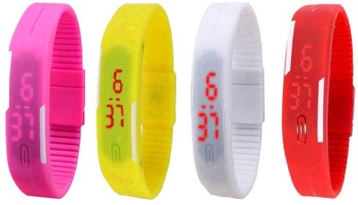 NS18 Silicone Led Magnet Band Watch Combo of 4 Pink, Yellow, White And Red Digital Watch  - For Couple   Watches  (NS18)