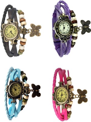 NS18 Vintage Butterfly Rakhi Combo of 4 Black, Sky Blue, Purple And Pink Analog Watch  - For Women   Watches  (NS18)