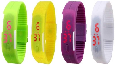 NS18 Silicone Led Magnet Band Combo of 4 Green, Yellow, Purple And White Digital Watch  - For Boys & Girls   Watches  (NS18)