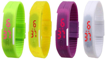 

NS18 Silicone Led Magnet Band Combo of 4 Green, Yellow, Purple And White Watch - For Boys & Girls