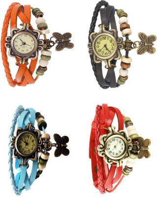 

Kissu Vintage Rakhi Combo of 4 Orange, Sky Blue, Black And Red Watch - For Women