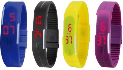 NS18 Silicone Led Magnet Band Watch Combo of 4 Blue, Black, Yellow And Purple Digital Watch  - For Couple   Watches  (NS18)