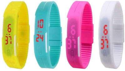 NS18 Silicone Led Magnet Band Combo of 4 Yellow, Sky Blue, Pink And White Digital Watch  - For Boys & Girls   Watches  (NS18)
