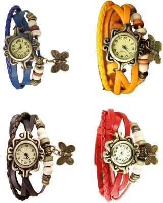 NS18 Vintage Butterfly Rakhi Combo of 4 Blue, Brown, Yellow And Red Analog Watch  - For Women   Watches  (NS18)