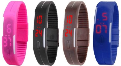 NS18 Silicone Led Magnet Band Combo of 4 Pink, Black, Brown And Blue Digital Watch  - For Boys & Girls   Watches  (NS18)