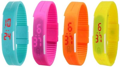 NS18 Silicone Led Magnet Band Combo of 4 Sky Blue, Pink, Orange And Yellow Digital Watch  - For Boys & Girls   Watches  (NS18)