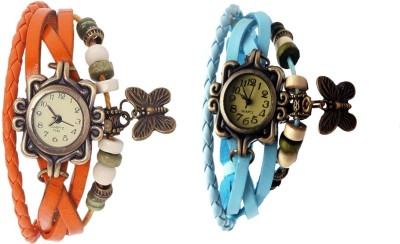NS18 Vintage Butterfly Rakhi Watch Combo of 2 Orange And Sky Blue Analog Watch  - For Women   Watches  (NS18)