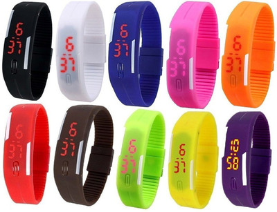 Haunt IMPORTED Unisex Multicolor Pack of 10 Rubber Jelly Slim Silicone Sports Led Smart Band Digital Watch  - For Boys & Girls   Watches  (Haunt)