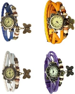 NS18 Vintage Butterfly Rakhi Combo of 4 Blue, White, Yellow And Purple Analog Watch  - For Women   Watches  (NS18)