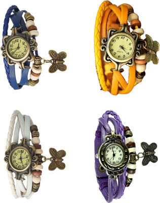 NS18 Vintage Butterfly Rakhi Combo of 4 Blue, White, Yellow And Purple Analog Watch  - For Women   Watches  (NS18)