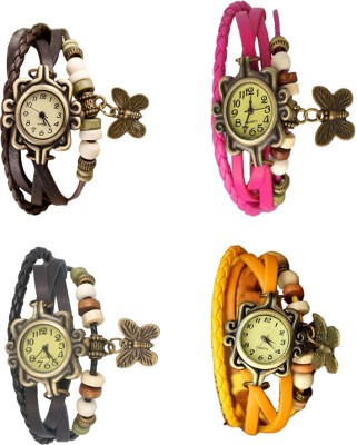 NS18 Vintage Butterfly Rakhi Combo of 4 Brown, Black, Pink And Yellow Analog Watch  - For Women   Watches  (NS18)