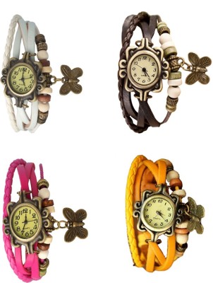 NS18 Vintage Butterfly Rakhi Combo of 4 White, Pink, Brown And Yellow Analog Watch  - For Women   Watches  (NS18)
