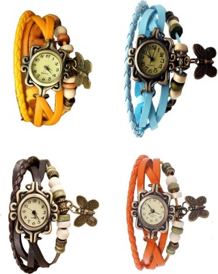 NS18 Vintage Butterfly Rakhi Combo of 4 Yellow, Brown, Sky Blue And Orange Analog Watch  - For Women   Watches  (NS18)