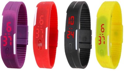 NS18 Silicone Led Magnet Band Combo of 4 Purple, Red, Black And Yellow Digital Watch  - For Boys & Girls   Watches  (NS18)